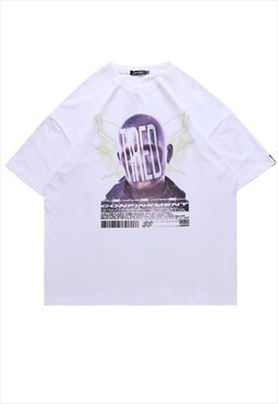 Gothic t-shirt tired face tee thunder print top in white