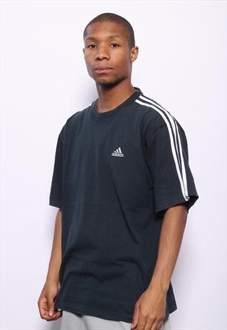 VINTAGE ADIDAS LOGO THREE STRIPE T-SHIRT BLACK
