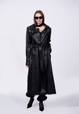  black panther faux leather trench