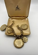Original 80s gold Roman & oriental coin charm  bracelet 