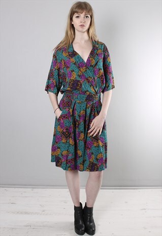 VINTAGE 80S FLORAL PATTERNED WRAP CULOTTE PLAYSUIT