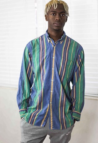 VINTAGE STRIPED LONG SLEEVE SHIRT 90S M 10.5
