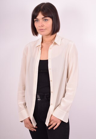 MAX MARA WOMENS VINTAGE SHIRT SMALL BEIGE 90S