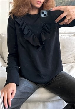 Ruffled Black Blouse - M - L