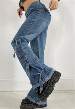 Vintage Y2k Jeans Cargo Tassel Utility Wide Leg Rave Baggy