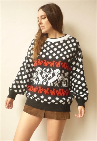 1980'S VINTAGE NOVELTY DOG & POLKA DOT PATTERN JUMPER
