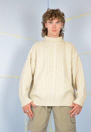 VINTAGE BEIGE CLASSIC KNITTED 80'S WOOL SWEATSHIRT