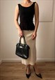 Vintage square hand bag in black with silver buckle detail