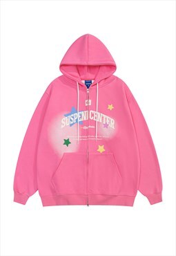 Sky hoodie zip up pullover star print graffiti jumper pink