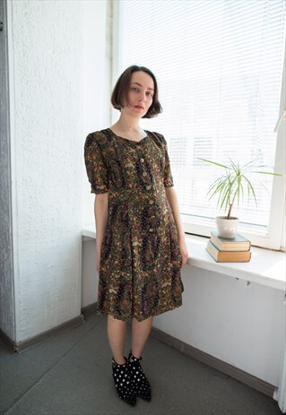 VINTAGE 70'S MULTICOLOUR FLORAL PRINT MINI DRESS