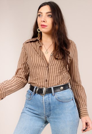 VINTAGE 70S ABSTRACT SWISH PRINT BLOUSE