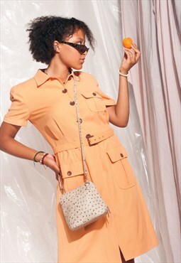 Vintage Feraud dress 90s designer peach safari shirt dress