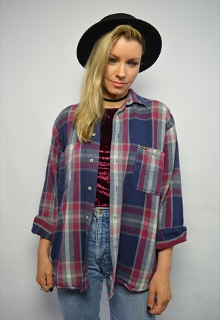 VINTAGE 90S WRANGLER NAVY & BURGUNDY CHECKED FLANNEL SHIRT
