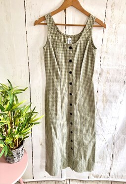 Vintage Checked Preppy Button Pinafore 90's Dress