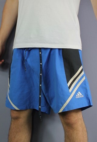 VINTAGE ADIDAS SHORTS IN BLUE WITH POCKETS, EMBROIDERED LOGO