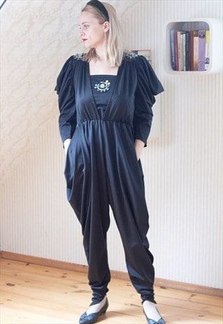 Black two layers long jumpsuit