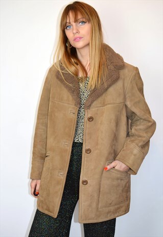 VINTAGE 70S CAMEL BROWN SHEEPSKIN SHEARLING COAT