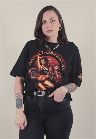 VINTAGE BLACK HARLEY DAVIDSON BIKER T-SHIRT /A1042