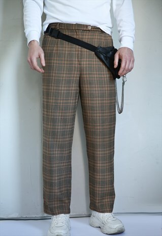 VINTAGE CHECKERED BROWN TROUSERS