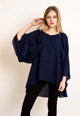 Oversized Top with Cape Sleeves in Navy Blue