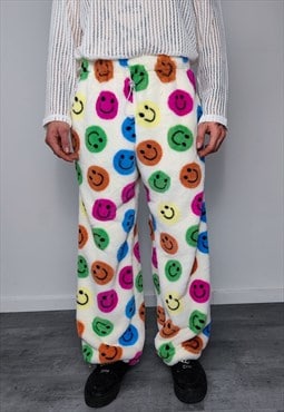 Emoji festival joggers smile fleece pants handmade trousers