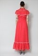 70'S VERA MONT DRESS RED STAR PRINT PRAIRIE COTTON MAXI S