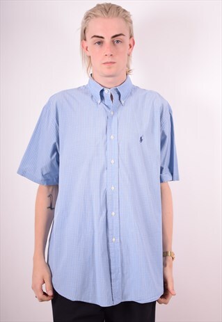 RALPH LAUREN MENS VINTAGE SHIRT LARGE BLUE CHECK 90S