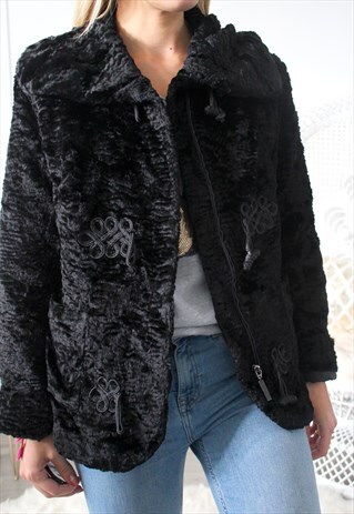 VINTAGE COAT FAUX FUR BLACK