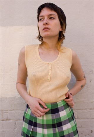 VINTAGE 70'S KNITTED VEST TOP IN NEUTRAL CREAM RIBBED
