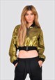 CROPPED METALLIC GOLD BOMBER JACKET