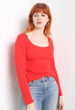 Vintage Y2K Low Neck Rib Knitted Top Red