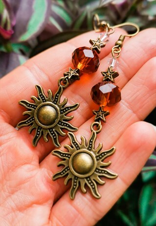 BRONZE & AMBER CRYSTAL SUN EARRINGS