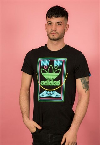 BLACK MULTI COLOURED NEON LIGHTS ADIDAS GRAPHIC PRINT TSHIRT