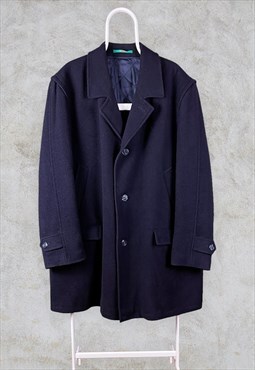 Vintage C&A Navy Blue Overcoat Jacket Pure New Wool XXL