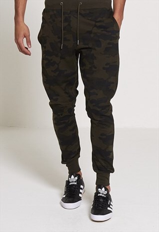 MENS KHAKI CAMOUFLAGE PRINT JOGGING BOTTOMS