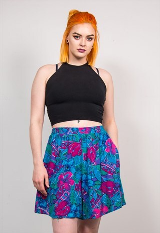 VINTAGE 90'S BRIGHT CRAZY PATTERN FESTIVAL SHORTS CULOTTES