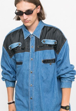 DENIM BLUE MEN'S LONG SLEEVED SHIRT