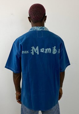Vintage 90s Mambo short sleeve blue shirt 