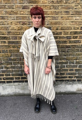 STRIPED WOOL TASSELLED CAPE