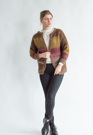 VINTAGE 80S FUNKY WOOL CARDIGAN IN ROUND NECK