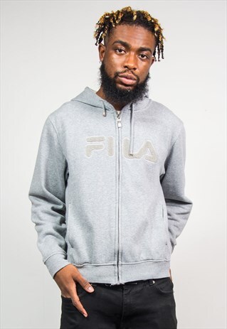 FILA 90'S VINTAGE GREY ZIP UP HOODIE SWEATSHIRT