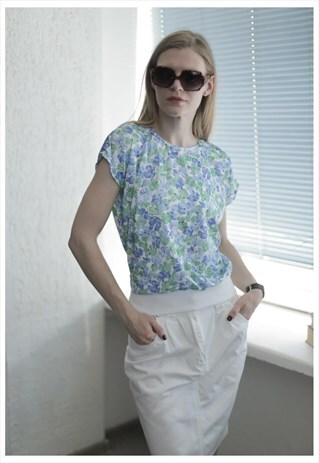VINTAGE 90'S WHITE PATTERNED SHORT SLEEVE BLOUSE