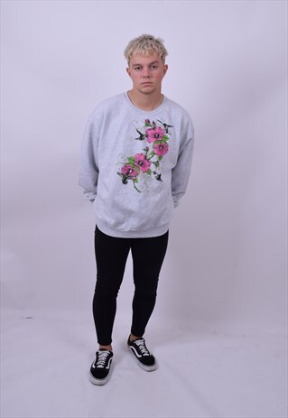 VINTAGE 90'S HUMMING BIRD FLOWER USA SWEATER SIZE X LARGE