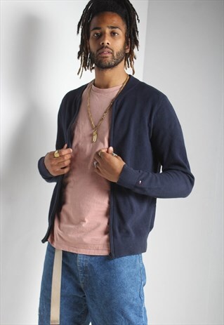 VINTAGE TOMMY HILFIGER ZIP UP CARDIGAN BLUE