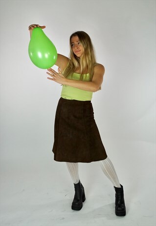 VINTAGE 90S BROWN LEATHER SUEDE SKIRT