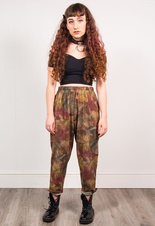 VINTAGE 90'S MULTICOLOUR FLORAL PRINT CROPPED TROUSERS