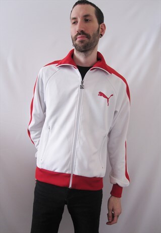 VINTAGE PUMA WHITE & RED TRACK JACKET STREETWEAR