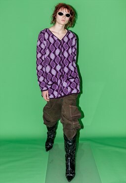 90's Vintage DNA geometric print cardigan in purple tones
