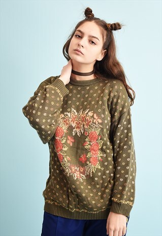 90'S RETRO OVERSIZED FLORAL PATTERN JUMPER TOP