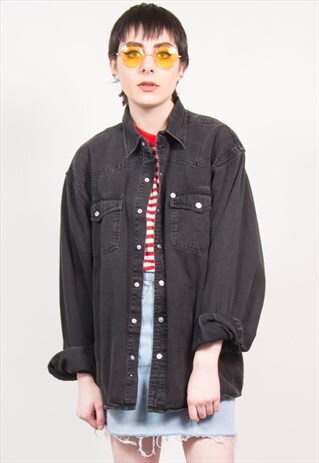 VINTAGE 90'S BLACK DENIM SHIRT